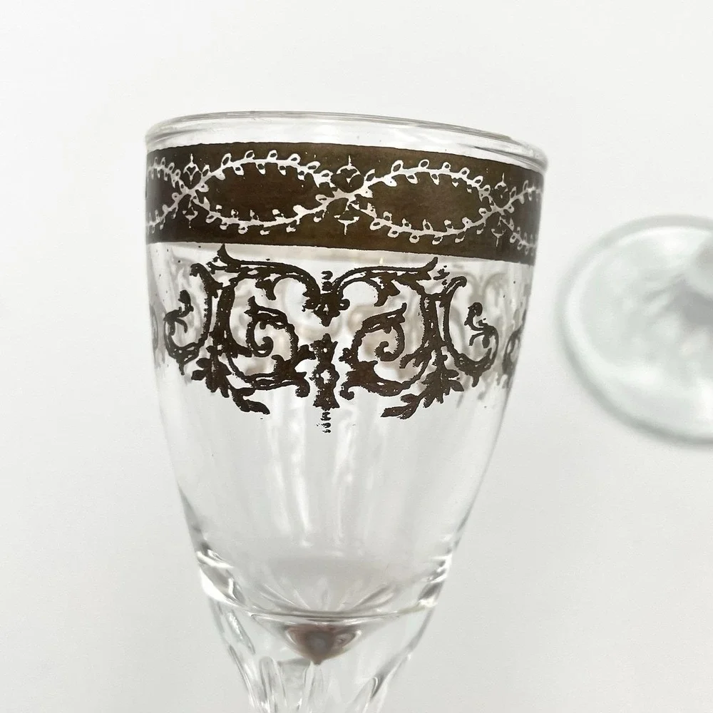 Vintage 1960s Italian Platinum Overlay Cordial Liquor Glasses Set of 3 Decorated